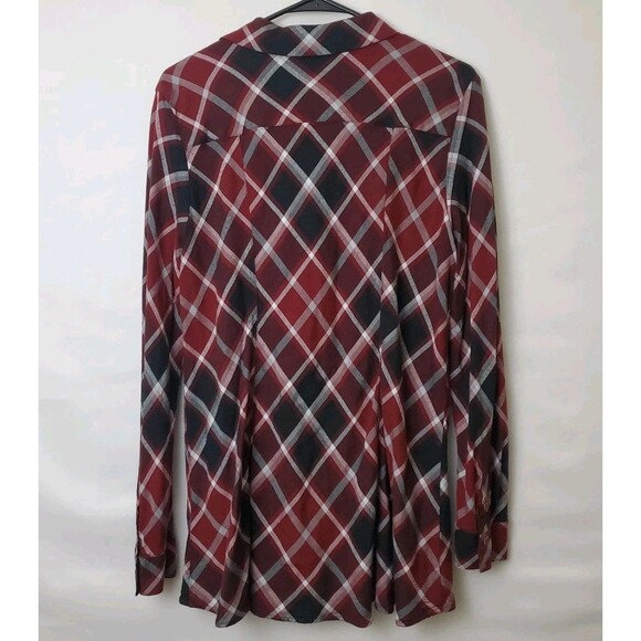 Soft Surroundings Tunic Top Size L Red Black Plaid Long Sleeve Button Down - Picture 4 of 7